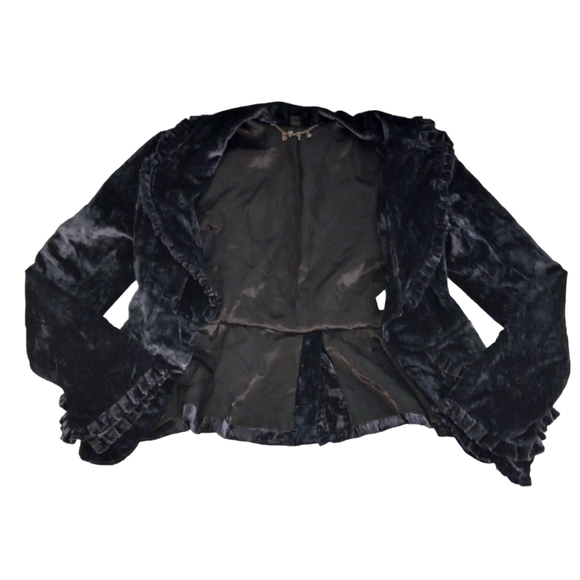 Bebe Crushed Velvet Ruffle Trim Blazer Jacket | US 6 - Picture 3 of 7